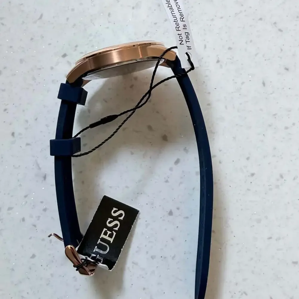 Guess Monte Analog Watch for Men w Blue Silicone Strap and Rose Gold Tone Case